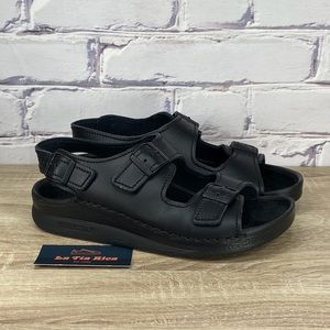 BIRKENSTOCK TATAMI NEBRASKA BLACK LEATHER ANKLE STRAP SANDALS size US9/EU40